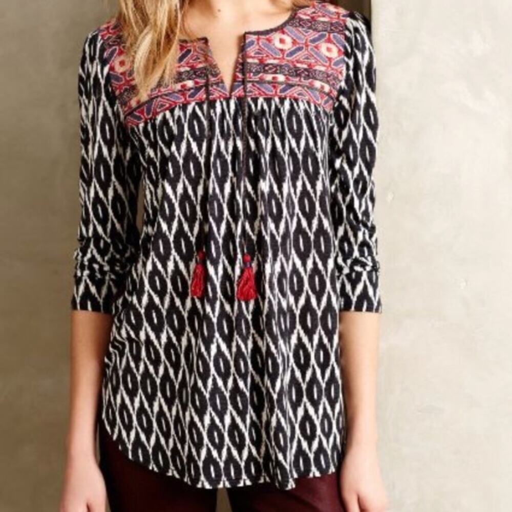 Anthro One September Palambo Tassel Ikat Blouse